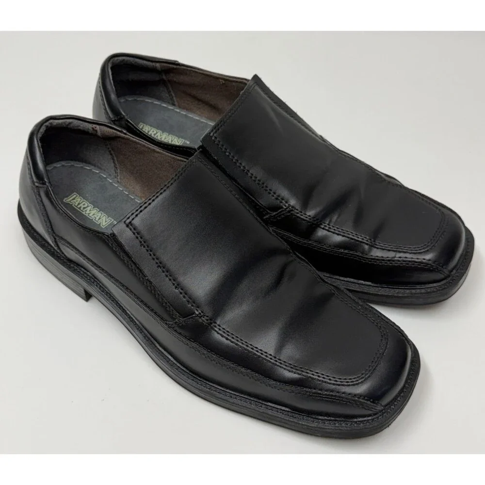 Jarman Metropolis Men's 10.5 Black Slip On Dress Shoes Square Toe Loafers